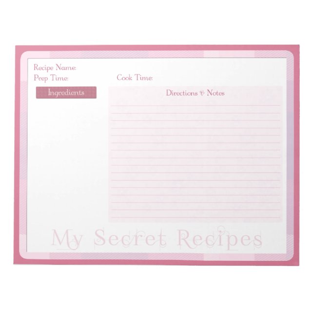 Bloco de notas de receita no padrão rosa-bebê (Frente)