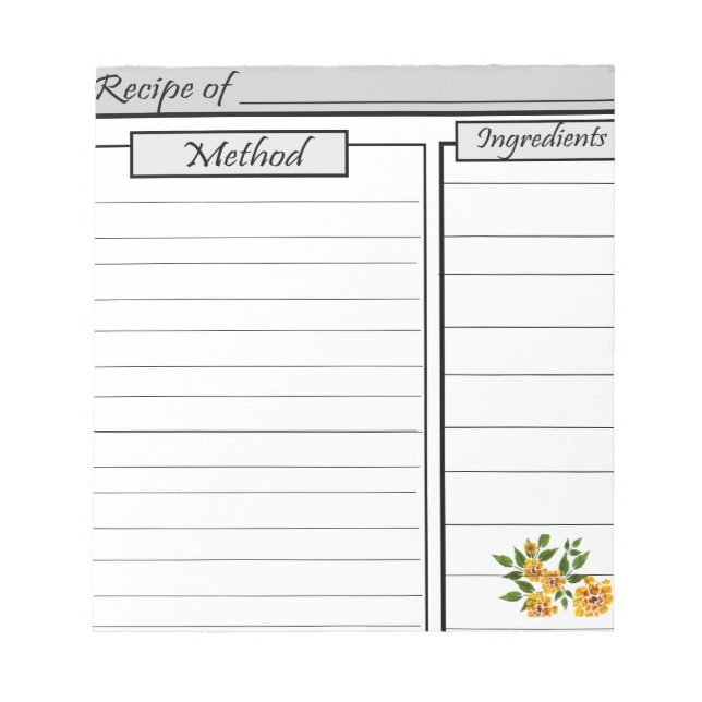 Bloco de Notas de Receitas: (Frente)