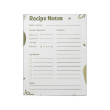 Bloco de Notas de Receitas Estético Simples Verde