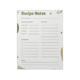 Bloco de Notas de Receitas Estético Simples Verde