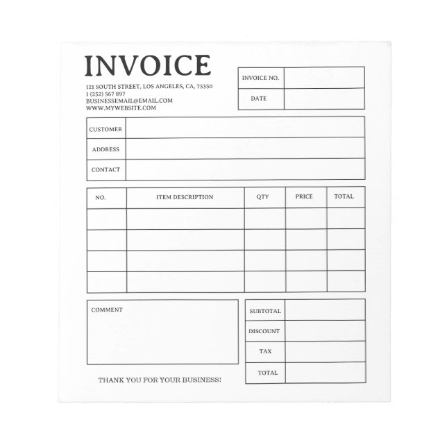 Bloco de Notas de Recibo de Fatura Personalizado p (Frente)