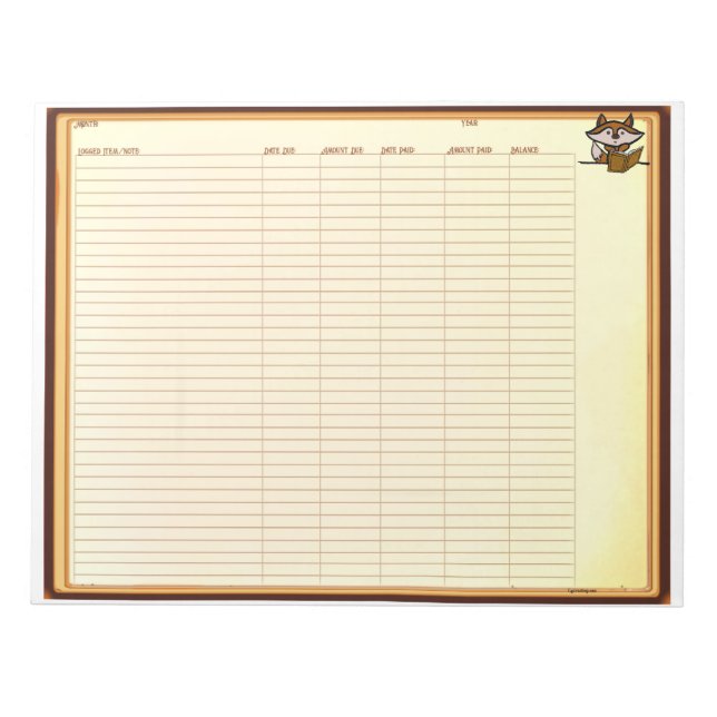 Bloco de Notas de Registro (Frente)