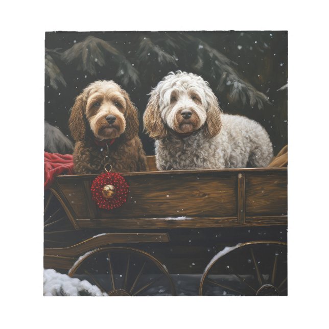 Bloco De Notas Decado de Natal Cockapoo Snowy Sleigh (Frente)