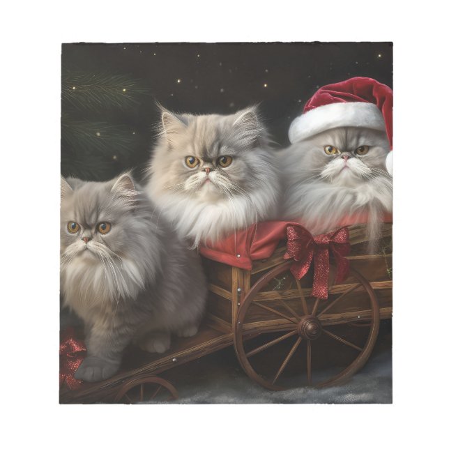 Bloco De Notas Decado de Natal de Gato Persa Snowy Sleigh (Frente)