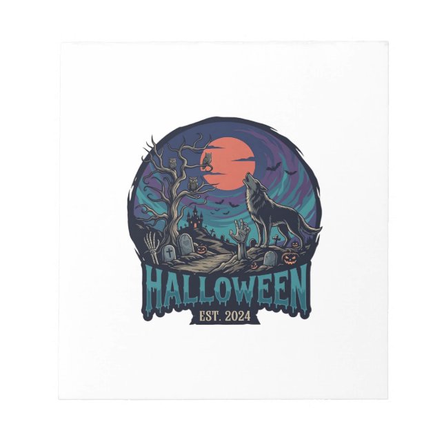 Bloco De Notas Decoração de Halloween Lobo Uivando Lua Vermelha M (Frente)