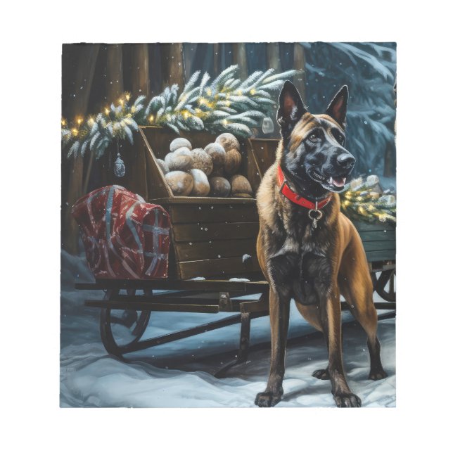 Bloco De Notas Decoração de Natal belga Malinoi Snowy Sleigh (Frente)