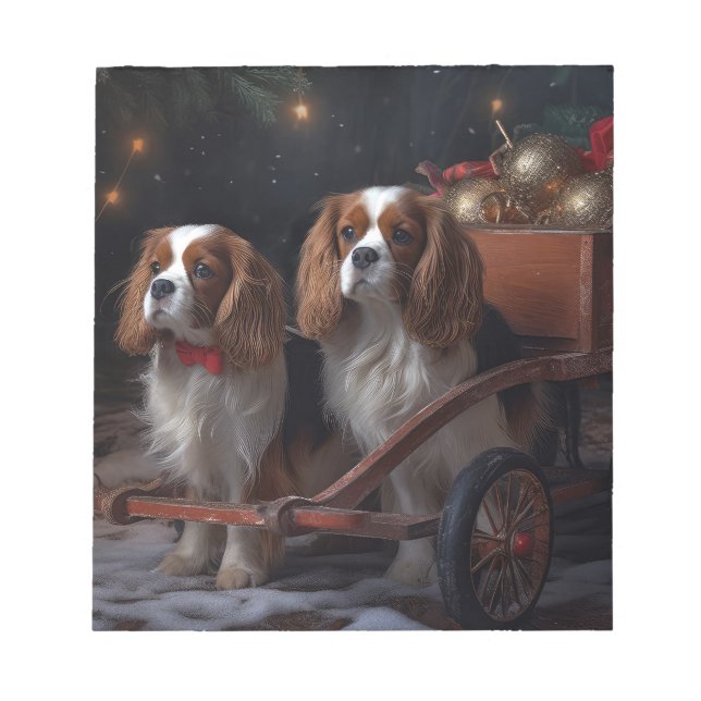 Bloco De Notas Decoração de Natal Cavalier King Snowy Sleigh   (Frente)
