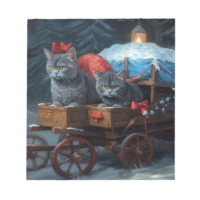 Bloco De Notas Decoração de Natal de Trenó de Neve de Gato Azul O (Frente)