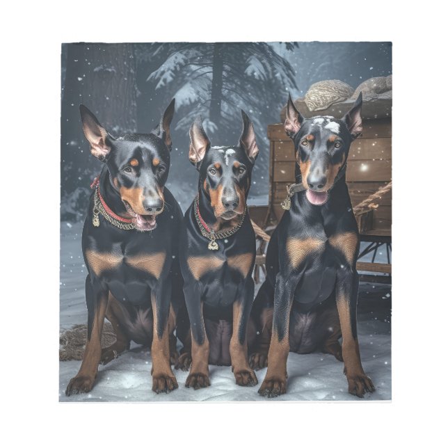 Bloco De Notas Decoração de Natal do Doberman Snowy Sleigh (Frente)