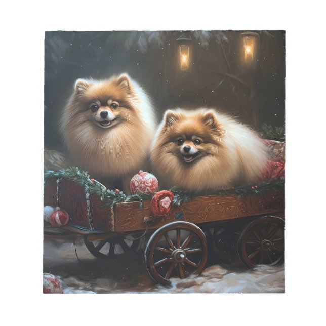 Bloco De Notas Decoração de Natal Pomeraniana Snowy Sleigh (Frente)