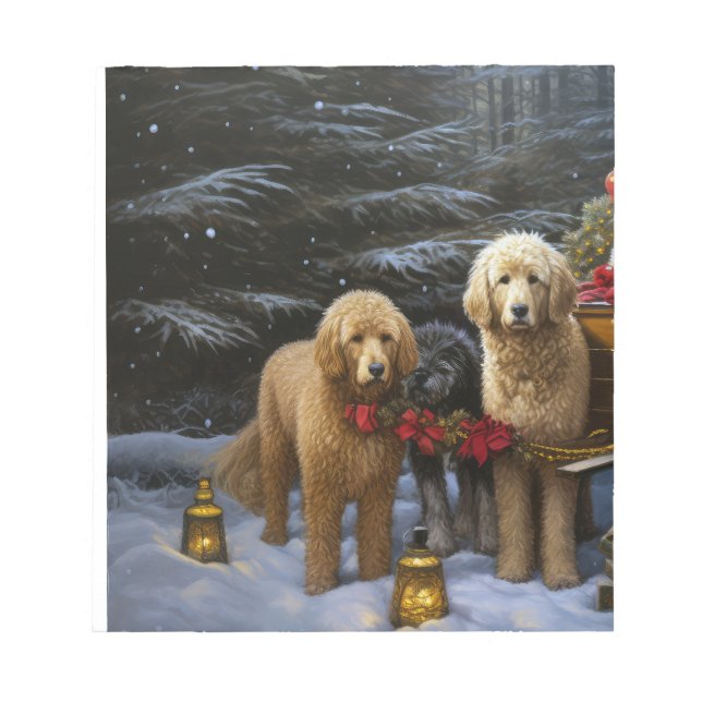 Bloco De Notas Decoração de Natal Trenó Nevado Goldendoodle  (Frente)