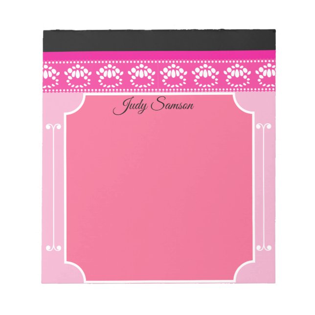 Bloco De Notas Decoração Personalizada Rosa Preto e Branco Modern (Frente)