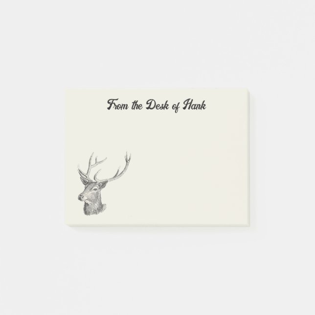 Bloco De Notas Deer Buck Head com Antlers Black and White Art (Frente)