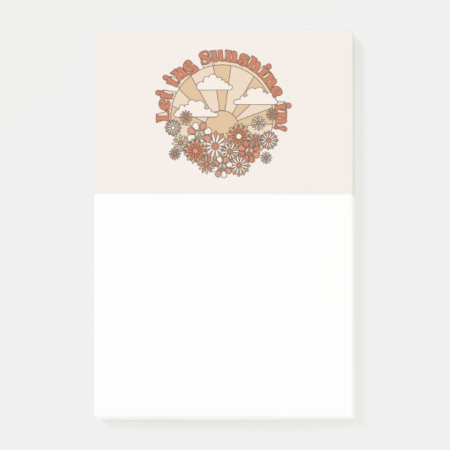 Bloco De Notas Deixe o sol em Groovy Daisy Hippie Flowers (Frente)