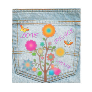 Bloco De Notas Denim Back Pocket Flores Paz Esperança