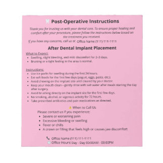 Bloco De Notas  Dental Post Op Instructions Notepad (Implant)