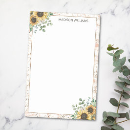 Bloco De Notas Descolagem Rústica de Girassol em Monograma