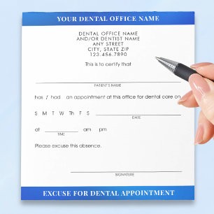 Bloco De Notas Desculpa de Consulta Odontológica Moderna Azul
