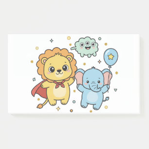 Bloco De Notas Desenho animado de leão e amigos elefantes super-h