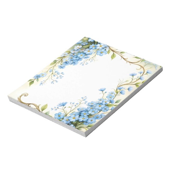 Bloco De Notas Desenho de Canto Floral Azul (Invertido)