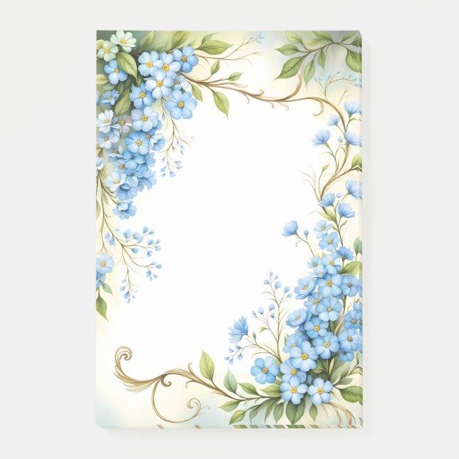 Bloco De Notas Desenho de Canto Floral Azul (Frente)