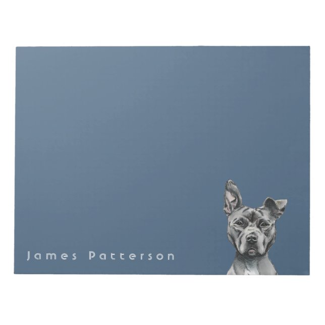 Bloco De Notas Desenho De Cão-Touro De cinza Pit-Stalky (Frente)