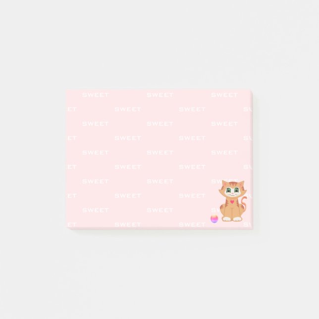 Bloco De Notas Desenho de Gatinho Ruivo em Rosa (Frente)