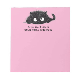Bloco De Notas Desenho de Gato Preto Cinto (Gráfico Rosa) Persona