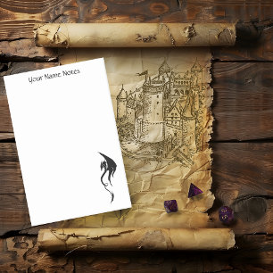 Bloco De Notas Desenho de Ilustração Tribal de Dragão Branco Pret
