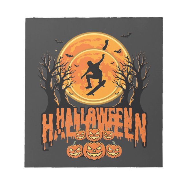 Bloco De Notas Desenho de Lua de Skateboard de Halloween (Frente)