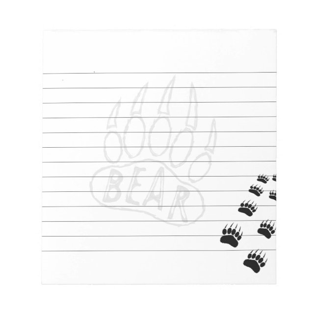 Bloco De Notas Desenho de Pegada de Urso com Linhas (Frente)