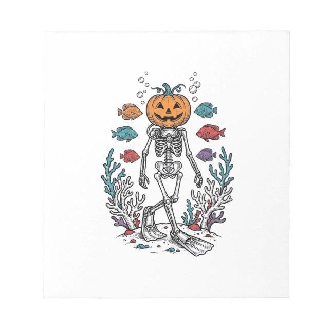 Bloco De Notas Desenho de Peixe de Halloween de Esqueleto de Abób (Frente)