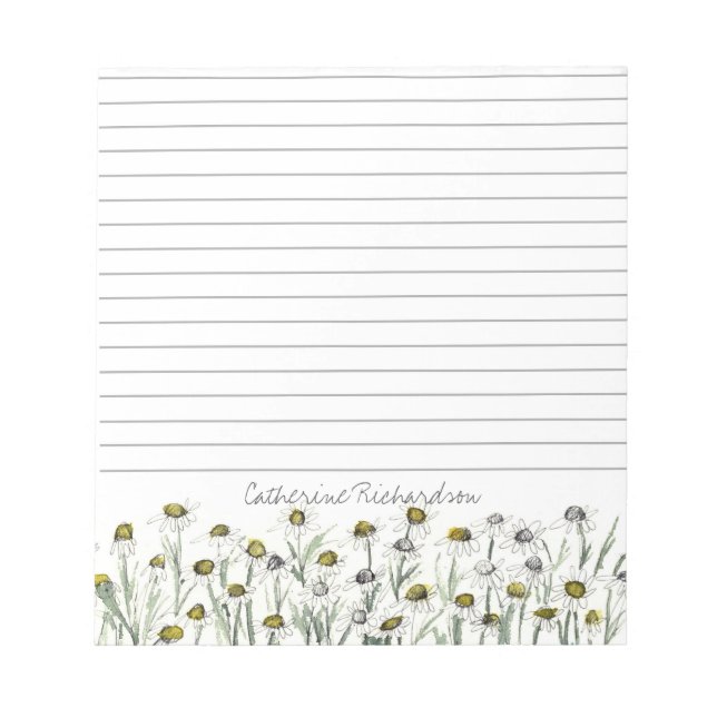 Bloco De Notas Desenho de Planta Medicinal Flor de Camomila Lined (Frente)