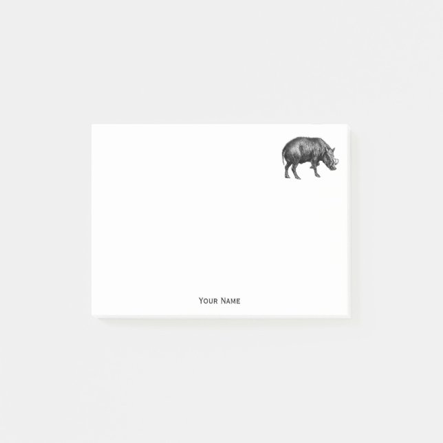 Bloco De Notas Desenho em Preto e Branco de Javali Antigo (Frente)