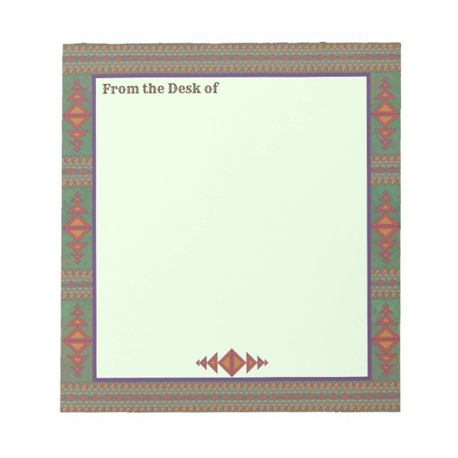 Bloco De Notas Desenho Geométrico Verde de Sagebrush do Sudoeste (Frente)