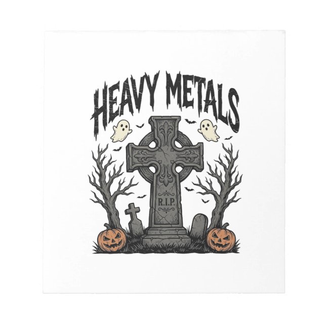 Bloco De Notas Desenho Vetorial Cemitério de Halloween de Metais  (Frente)