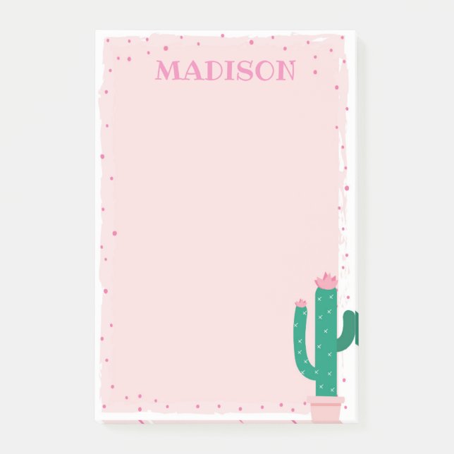 Bloco De Notas Deserto De Cactus Rosa Posta Nota (Frente)
