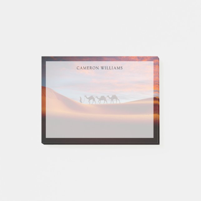 Bloco De Notas Desertos | Man & Camels in the Sand Dunes (Frente)