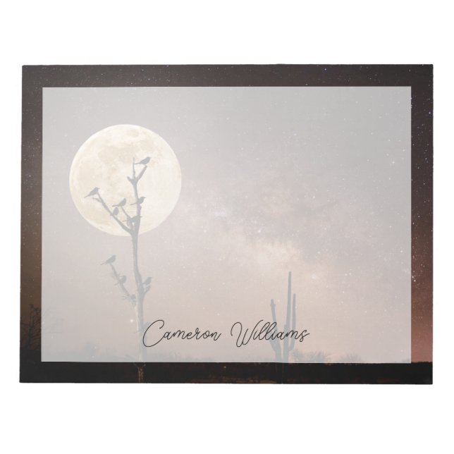 Bloco De Notas Desertos | Saguaro Cactus Com Aves No Deserto (Frente)