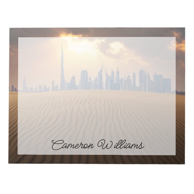 Bloco De Notas Desertos | Vista Skyline do Dubai de Sand Dune (Frente)