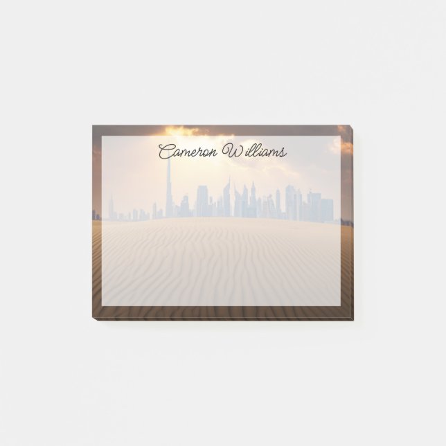 Bloco De Notas Deserts | Dubai's Skyline View from Sand Dune (Frente)