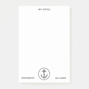 Bloco De Notas Design de Âncora Marinha B&W Personalizada
