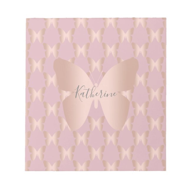 Bloco De Notas Design de borboleta de ouro elegante e rosa modern (Frente)