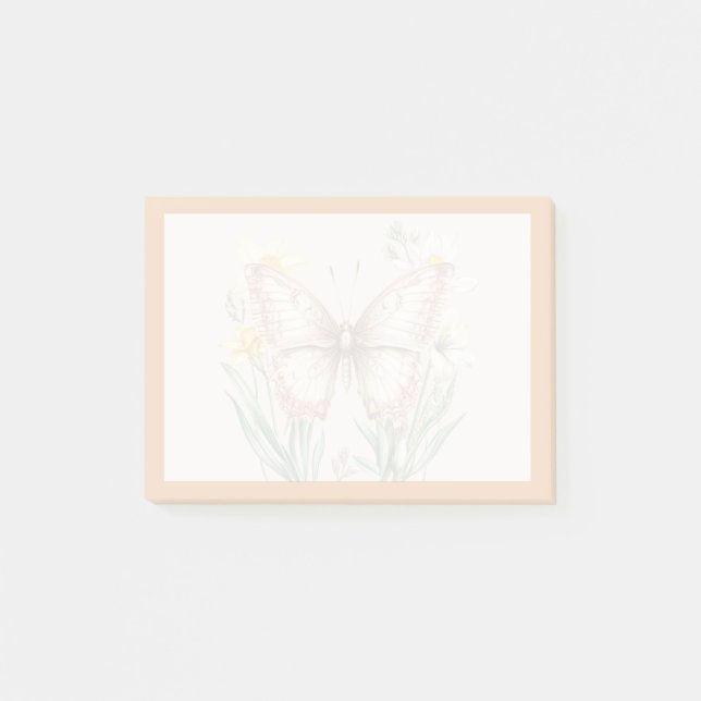 Bloco De Notas Design de Borboleta Delicada e Flores Silvestres E (Frente)