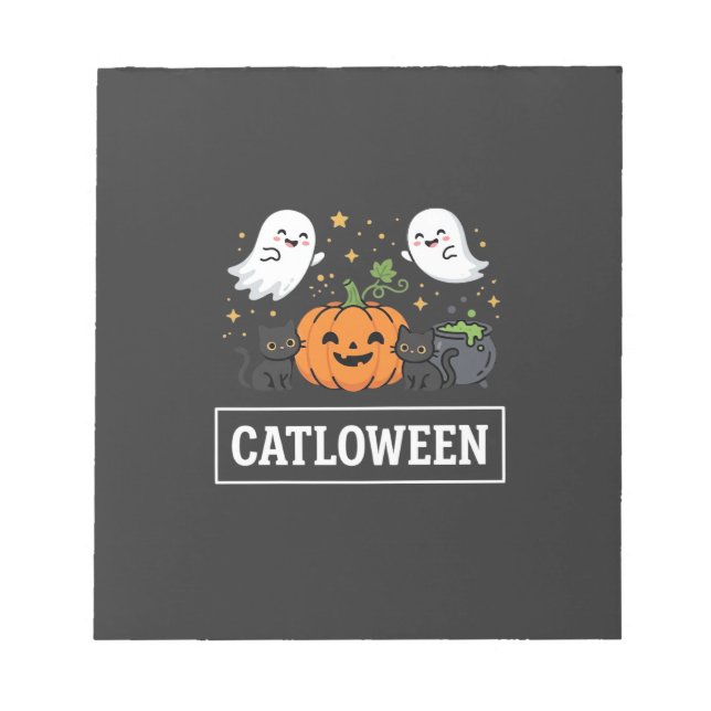 Bloco De Notas Design de Gato Fantasma Fofo Catloween de Hallowee (Frente)