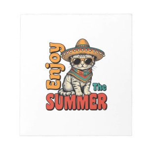 Bloco De Notas Design de Gravura Vintage de Gato de Verão Engraça