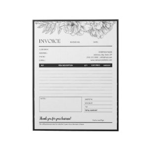 Bloco De Notas Design de Linha de Flor Negra Modelo de Fatura Com