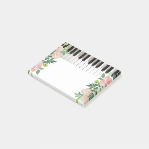 Bloco De Notas design de música floral piano