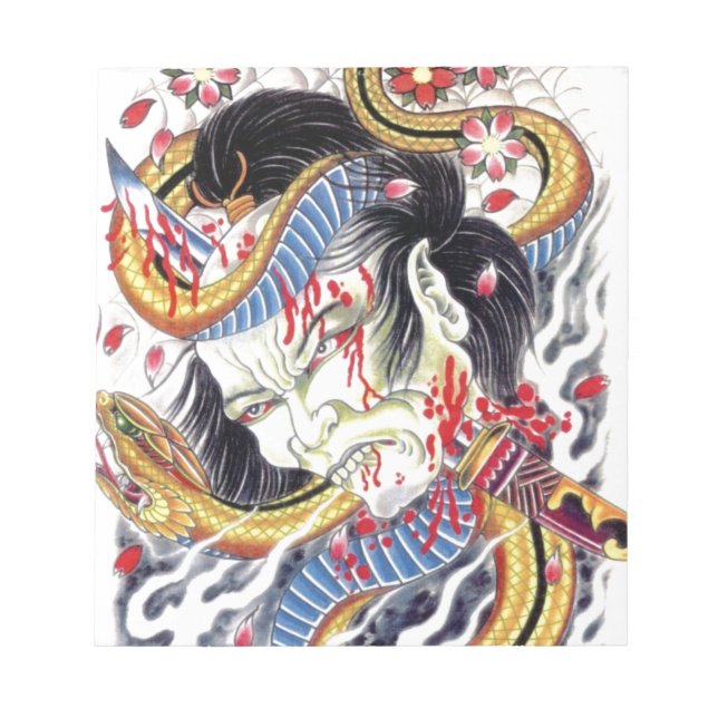 Bloco De Notas Design de Tatuagem Grotesca e Cobra (Frente)