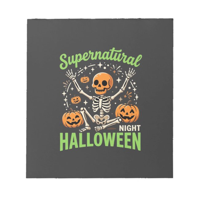 Bloco De Notas Design de Vetor de Halloween de Esqueleto Supernat (Frente)